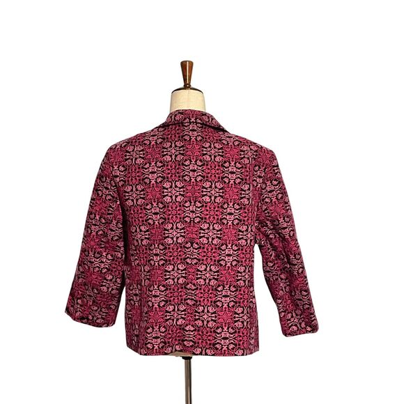 Talbots Pink Patterned Cotton Blazer - Embroidered & Hook Closure - Picture 6 of 12